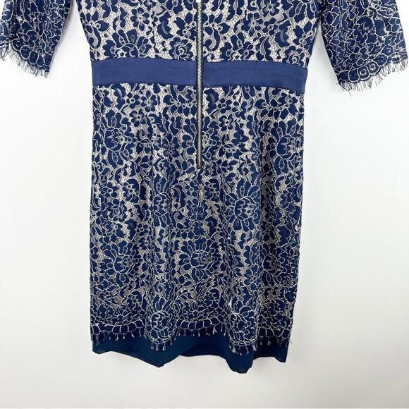 Eliza J | Navy Blue Fitted Lace-Overlay Dress Crystal Embellishment Open-Back 2P - Picture 14 of 14